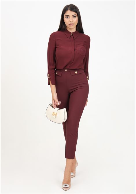 Elegant burgundy women's trousers with logo rivet ELISABETTA FRANCHI | PA02446E2CG3